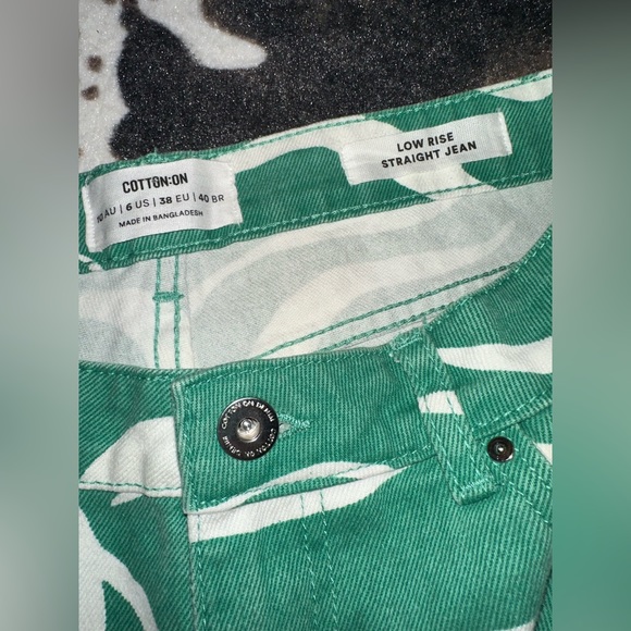 Cotton: On Straight Low Rise Green White Jeans - Picture 2 of 8